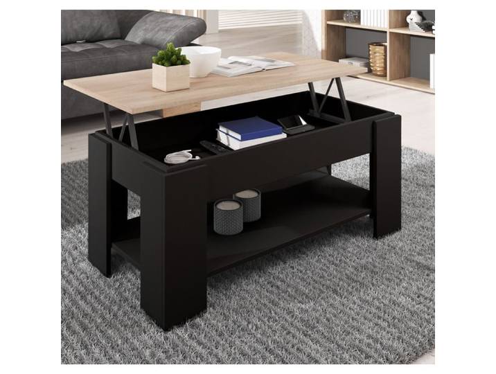 Table basse relevable Couleur Noir et Sonoma Design contemporain Rectangulaire 100x50x43 5 cm Nicoleta