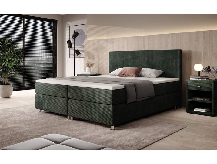 Boxspringbett Athene in Cord - 180x200 - H4 (100kg+) - Grün - Luxusbetten24