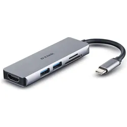 D-Link DUB-M530 (USB-C, 5 Ports), Dockingstation + USB Hub, Silber, Schwarz, Grau