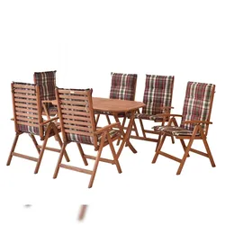Merxx Borkum Gartenmöbelset 13tlg., 6 Klappsessel, 6 Auflagen, 1 Tisch 135 x 85 cm, Eukalyptus