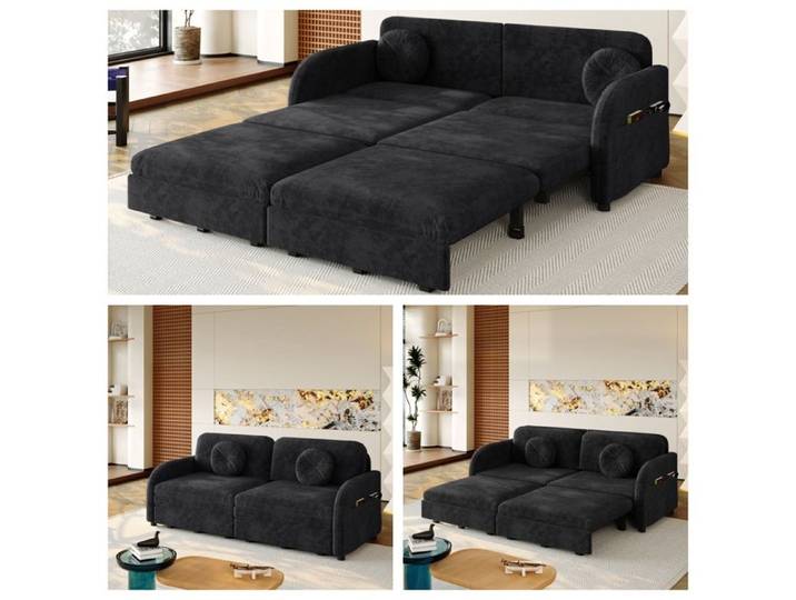 Canapé Lit convertible - canapé 3 places convertible - Kehun - canapé 2 places avec 2 coussins - chenille - noir