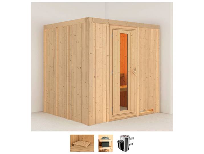 Sauna KARIBU Dima , beige (naturbelassen), Saunaofen, integrierte Steuerung, 3,6 kW, Saunen, Sauna, Ofen 3,6 kW intgr. Strg