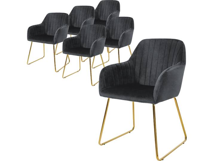 ML-Design 6er Set Esszimmerstuhl mit Rückenlehne, Grau, aus Samt