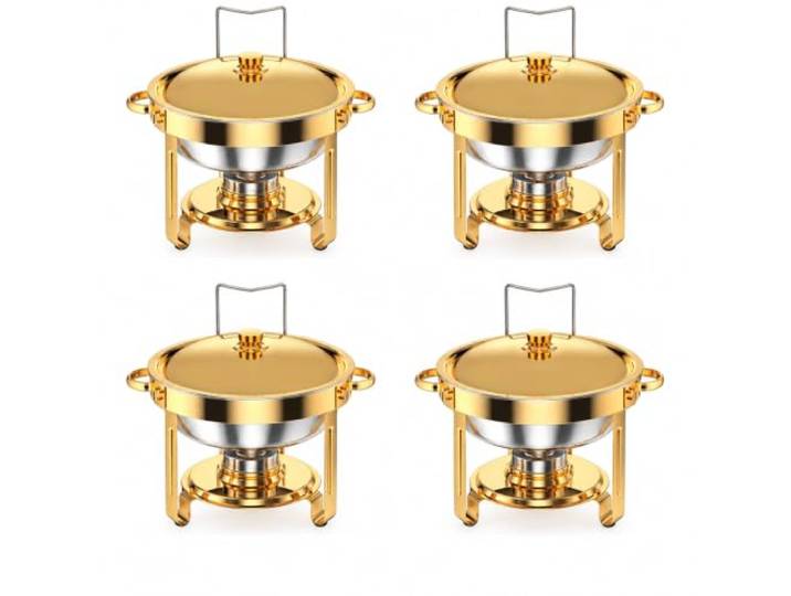 Rundes Chafing Dish Buffet Set 5L, 4pcs Edelstahl Warmhaltebehälter mit Gold-Silber Optik für Catering, Party und Hochzeiten, Gold/Silber