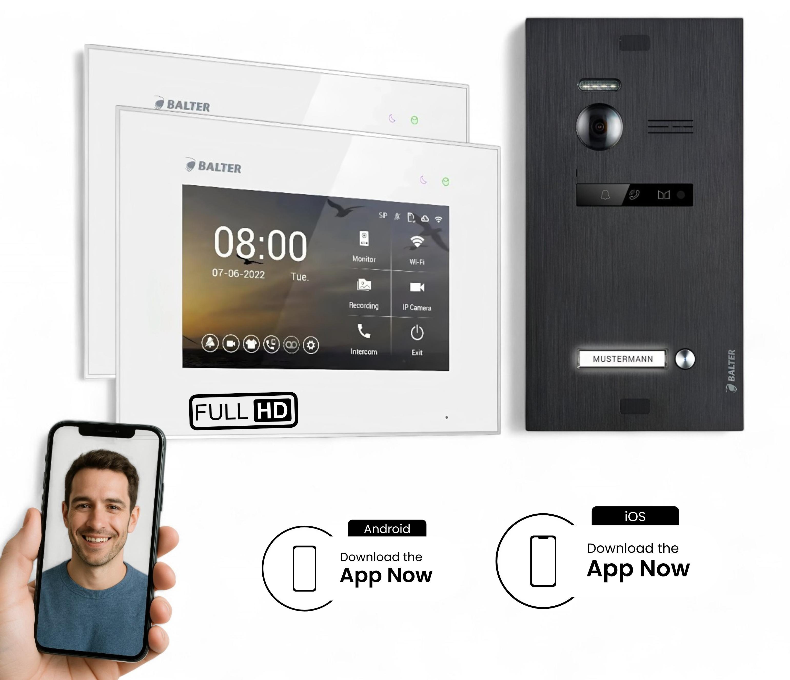 HD WLAN Video Sprechanlage BALTER EVO für 1-Familienhaus, 2x Monitor, mit Smartphone App Weiß-Schwarz