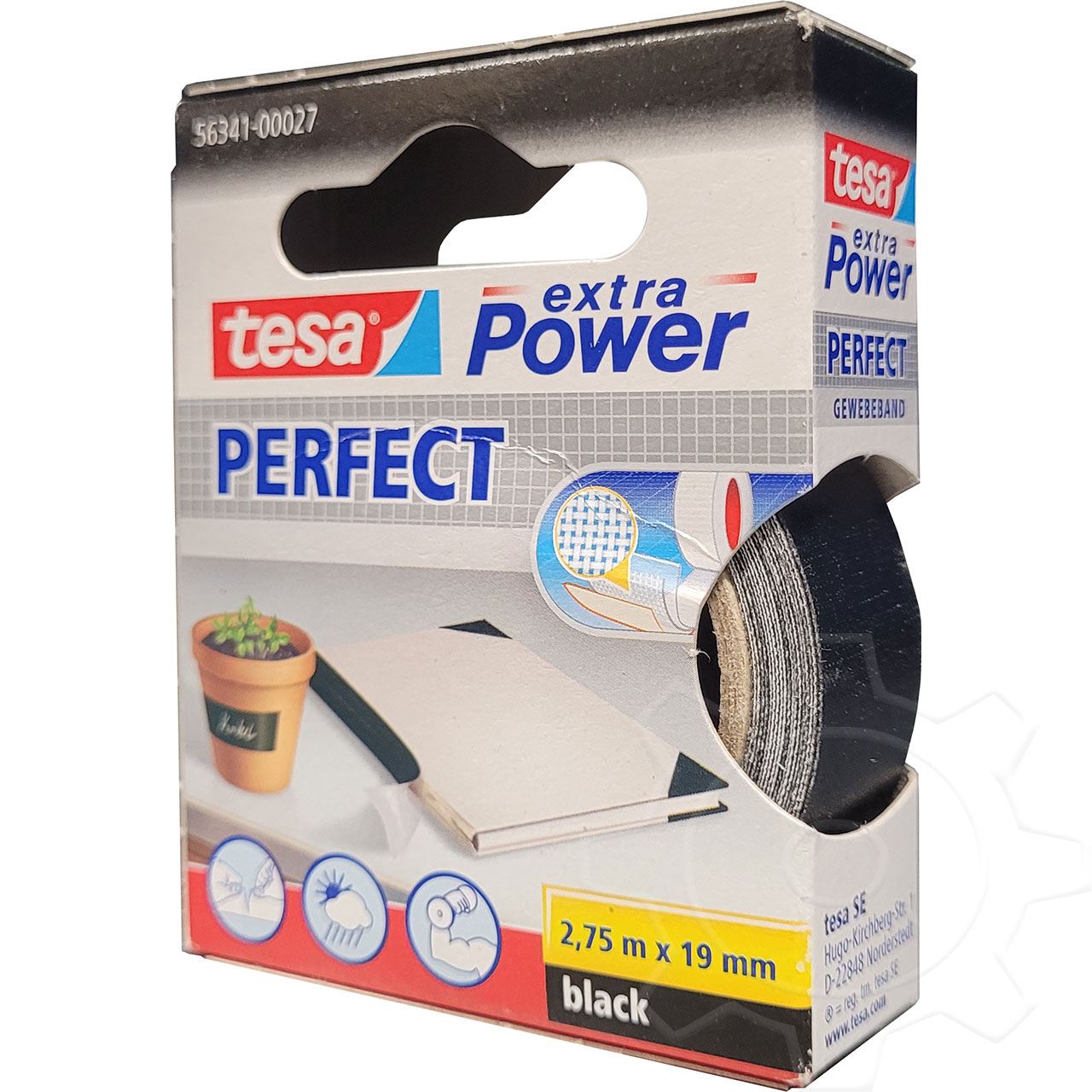 Gewebeklebeband 56341 Länge 2,75m Breite 19mm schwarz Zellwollgewebe tesa