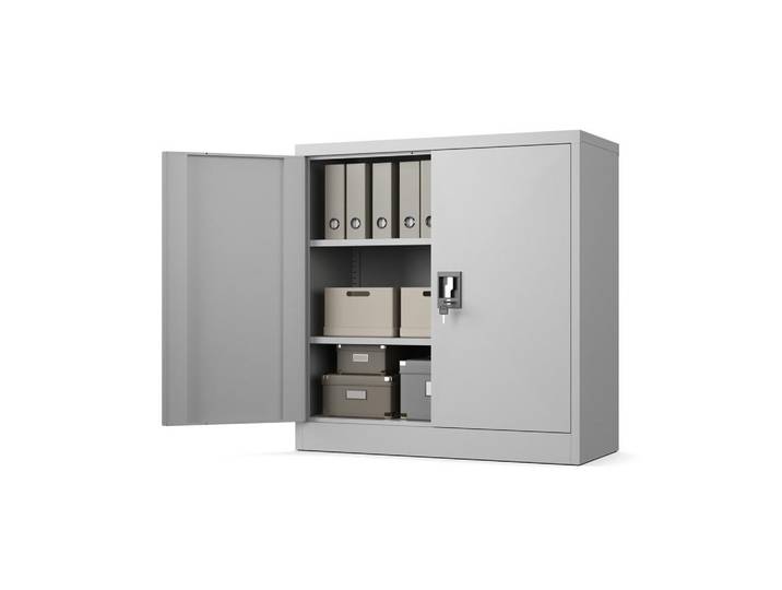 Muralo Aktenschrank Metallkommode Metallschrank mit Schloss für Büro Akten und Dokumente Hellgrau 90x90x40cm, 2 Fächer, Rechteckig, 90x90x40 cm, Waschküche, Mehrzweckschränke