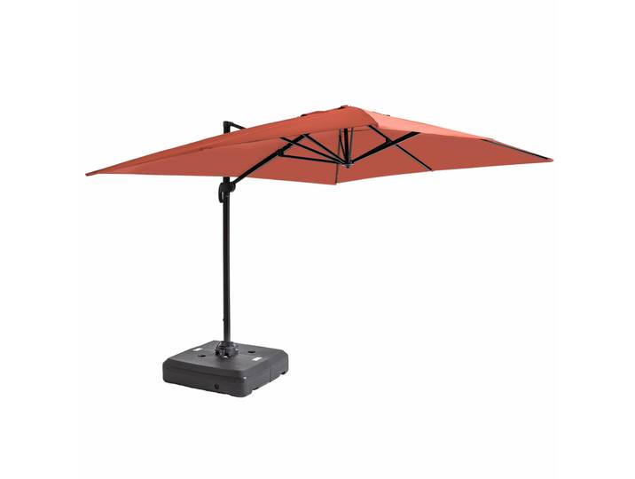 Oviala - Parasol déporté 4x3 m rectangulaire inclinable rotatif 360° et dalle à lester sur roues 100L