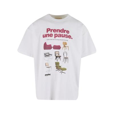 T-Shirt ANOTHER COTTON LAB "Another Cotton Lab Prendre Une Pause Oversized Tshirt", Herren, Gr. M, weiß, 100% Baumwolle, bedruckt, oversize, Rundhals, Shirts T-Shirt