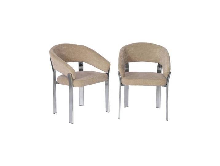 sweeek Lot de 2 fauteuils vintage acier chromé et tissu texturé taupe - Gloria GLORIA