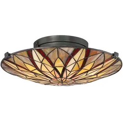 Deckenleuchte Wohnzimmerleuchte Lampe Tiffany-Glas Bronze 2 Flammig D 42,1 cm