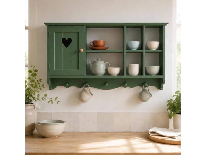 Massivholz-Wandschrank Mit Herzförmiger Tür, Ablagefach Mit Haken For Küche Und Badezimmer(GREEN)