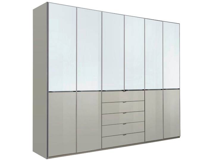 Novel Drehtürenschrank, Grau, Weiss, Glas, Holzwerkstoff, 6 Fächer, 5 Schublade(n) Schubladen, 300x236x58 cm, ISO 9001, Typenauswahl, Beimöbel erhältlich, umfangreiches Zubehör erhältlich, Schlafzimmer, Kleiderschränke, Drehtürenschrank