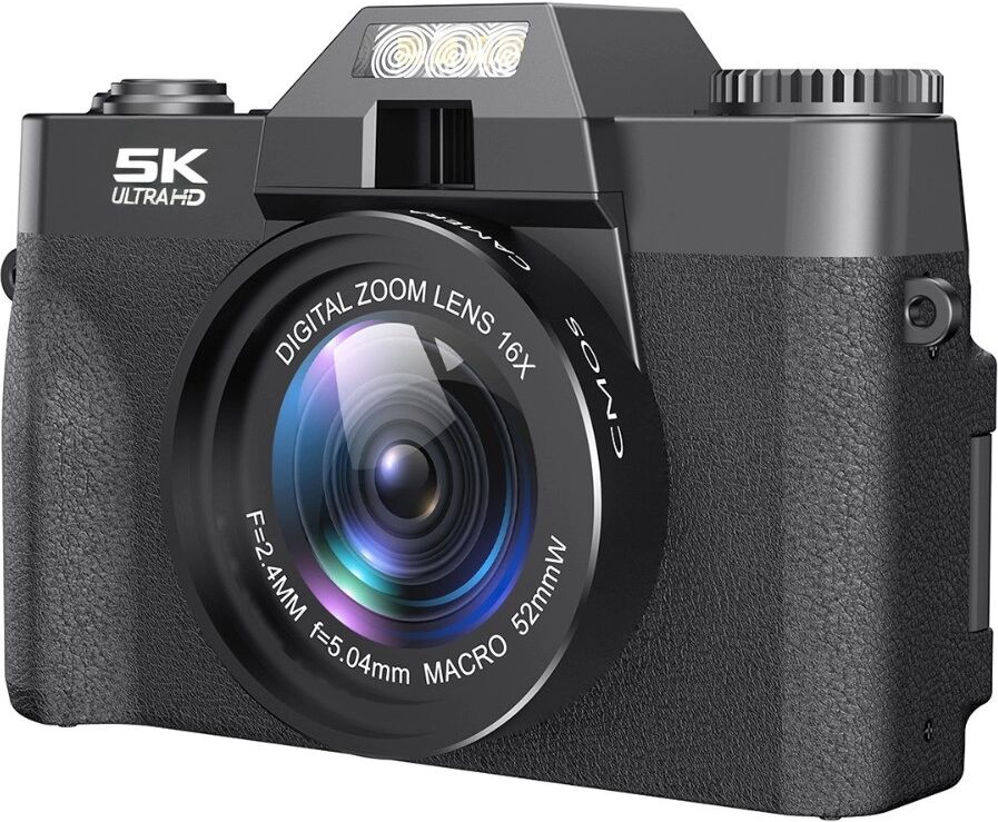 INF CDR10 Digitalkamera 5K – 75MP Fotos, 52mm Weitwinkelobjektiv, 180° Flip-Bildschirm und Wi‑Fi Schwarz