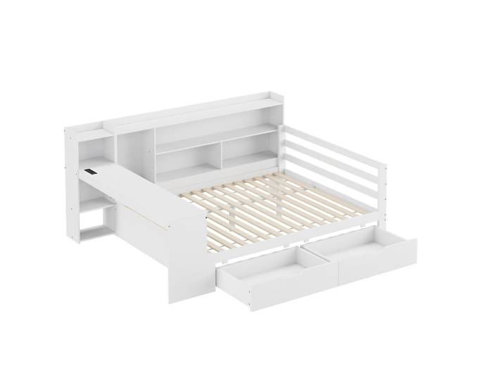 Lit multifonctionnel en pin blanc avec bureau 140 x 200 cm