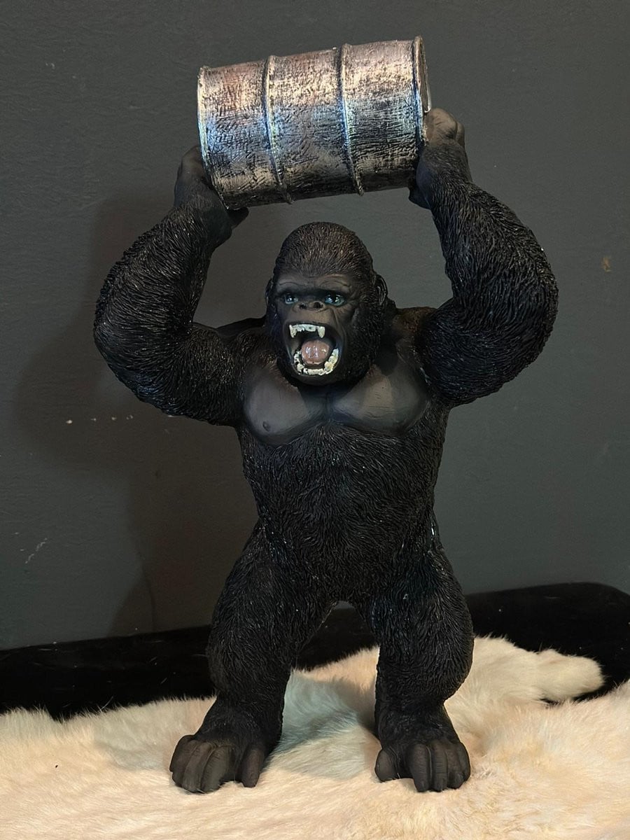 Goodyz Jungle dieren knuffel Gorilla met ton Silverback 35 cm