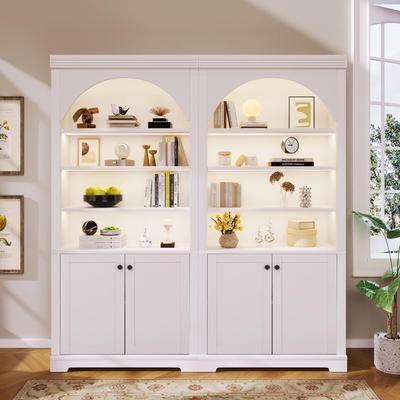 Kodotan sofa Tall Bookshelf Suite with 4-layer LED Lightings,Modern Bookcase with Doors and Open Adjustable Shelves,Storage Bookshelf