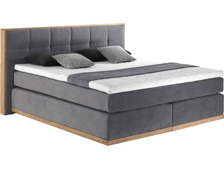 Boxspringbett, Massivholz, Grau (Steel), 180×213 cm, 7-Zonen-Taschen-Federkern, Modern