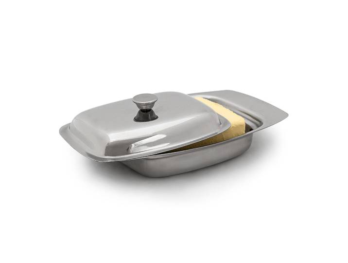 Butterdose Edelstahl mit Griff Silber