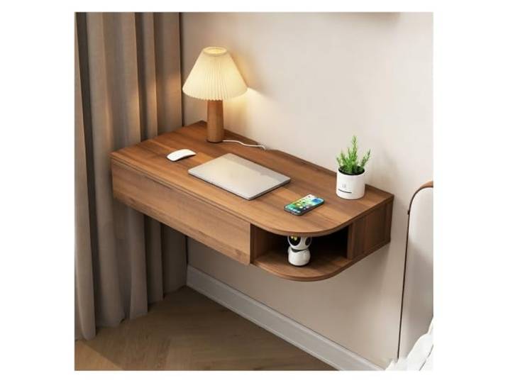 PQPQLI Schwebender Nachttisch, 60cm Hoher Schwebender Schminktisch Nachtschrank Wandmontage Mit Offenen Regalen, PlatzsparendeNachtkommode Aus Holz(Walnut (right),80cm)