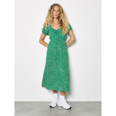 Midikleid APRICOT "Midi-Kleid im Milchmädchen-Stil", Damen, Gr. L (40), N-Gr, grün, gewebt, Obermaterial: 100% Viskose LENZING ECOVERO CV LenzEcov., gemustert, herzförmiger Ausschnitt, Puffärmel, Kleider Midikleid, mit Muster