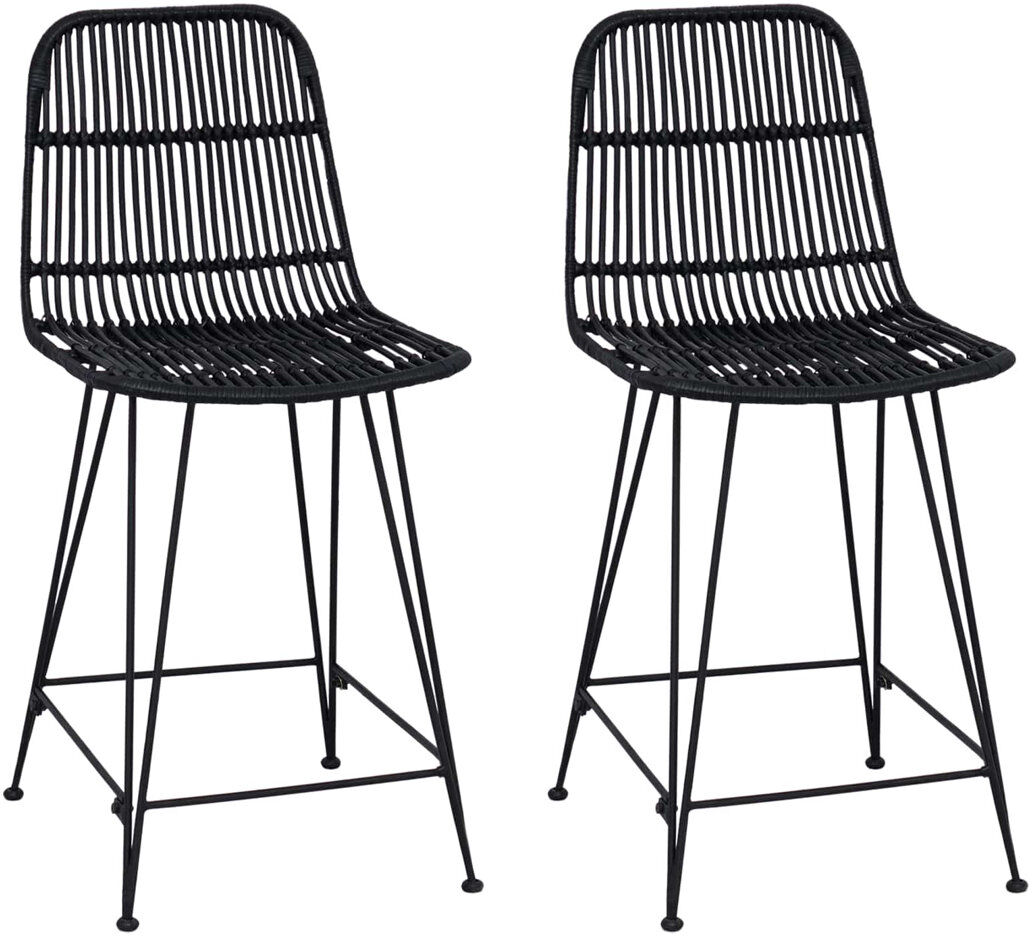 17 Stories Wicker Bar Stool with Steel Frame Black 60cm