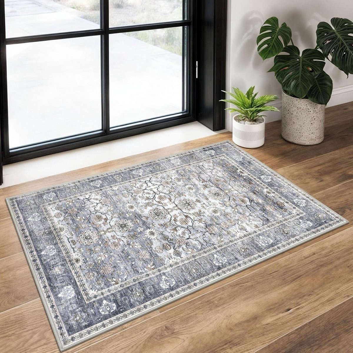 Wasbaar Antislip Vloerkleed met Retro Bloemenprint voor Keuken, Badkamer of Hal