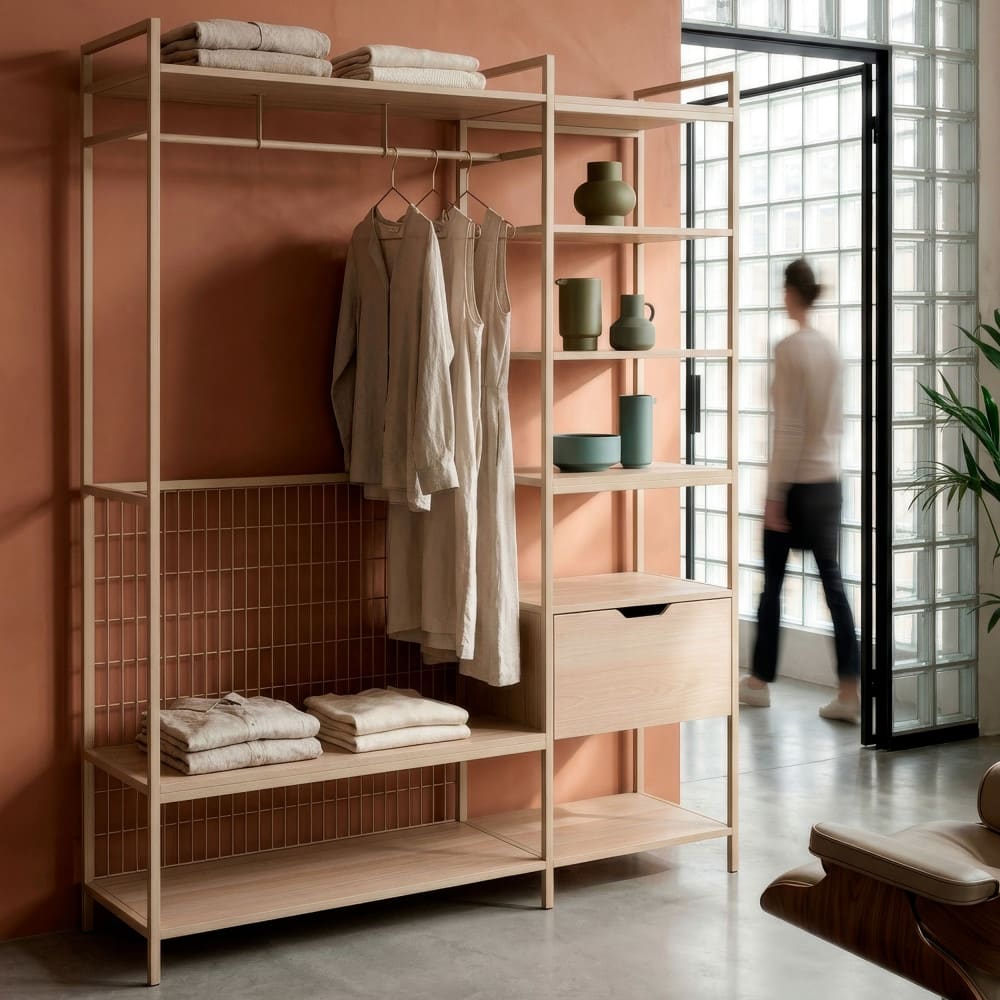 Drawer Dressing ouvert modulable métal & bois 2 éléments l140xh179,5cm beige Beige 140x180x40cm