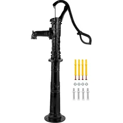 VEVOR Schwengelpumpe Gusseisen Gartenpumpe 40x15x68cm Wasserpumpe mit 67cm Pumpenständer Handwasserpumpe Nostalgie Handschwengelpumpe Schwarz ideal als Dekoration für Familienteiche Höfe und Gärten