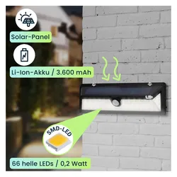 Casativo, Gartenbeleuchtung, Wandleuchte, mit Solarpanel, mit Bewegungs-Sensor, 800 Lumen, 13,2 Watt, 2er-Set (800 lm, IP44)