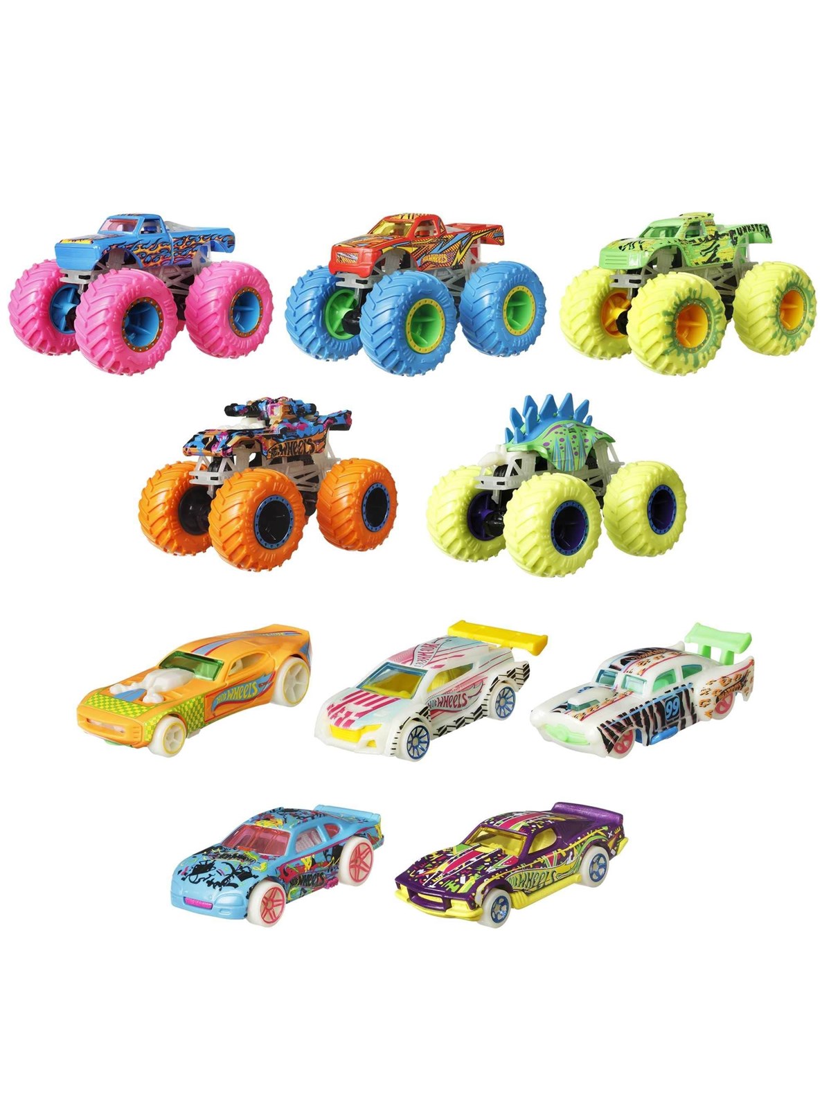 Hot Wheels Monster Truck Glow In The Dark Car Bundle