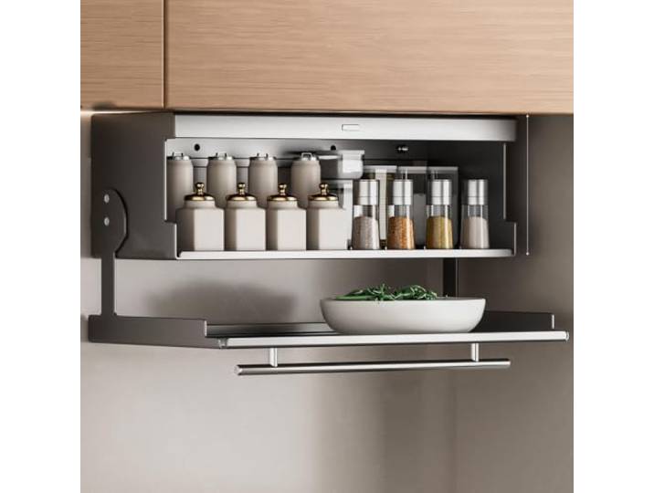 Küchenhängeschrank mit Klapptüren, Kleiner Wandschrank aus Kohlenstoffstahl Kleiner Wandschrank Ohne Bohren, Platzsparend für Restaurants und Bad(Gray,40x19x29cm/16x7x11in)