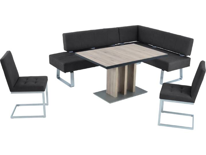 Eckbankgruppe, Microfaser, Schwarz, 227×165 cm, Ausziehbar, Modern, K+W-Polstermöbel