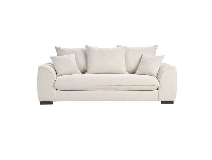 Canapé convertible 3 places en tissu effet velours beige avec matelas 12 cm ARMAND