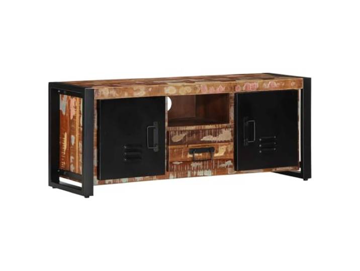 HEFZGDB TV-Schrank 100x30x40 cm Altholz Massiv mit Metallgriffen und Kabelmanagement, Stauraum Möbel für Wohnzimmer, Industriestil Fernsehschrank aus recyceltem Holz
