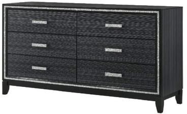 Benjara Dresser with 6 Drawers and Shimmering Trim, Weathered Black