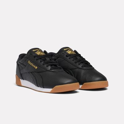 Sneaker REEBOK CLASSIC "F/S LO", Damen, Gr. 36, schwarz (schwarz, goldmetallic, gum), Leder, Schuhe Sneaker