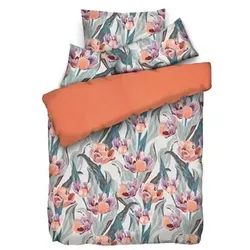 JERYMOOD Rib-Jersey Wendebettwäsche Tulpenwiese Mikrofaser Jersey Einzelbett, 4ttlg.