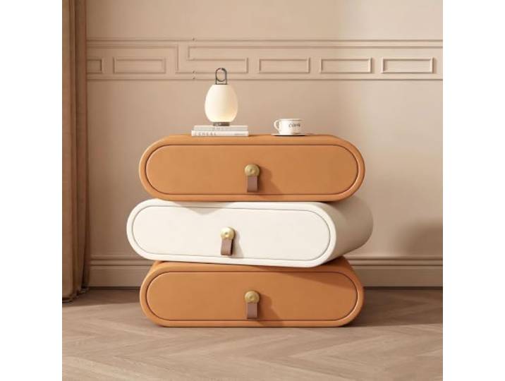 Moderner drehbarer Nachttisch Mit 3 Schubladen Beistelltisch aus Holz Aufbewahrungsschrank aus Leder Um 360° drehbar Aufbewahrung Wohnaccessoire Für das Schlafzimmer(3,60cm/24in)