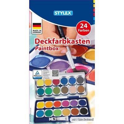 Stylex Deckfarbkasten 24 Farben mit 1 Tube Deckweiß und 6 integrierte runde Mischfelder