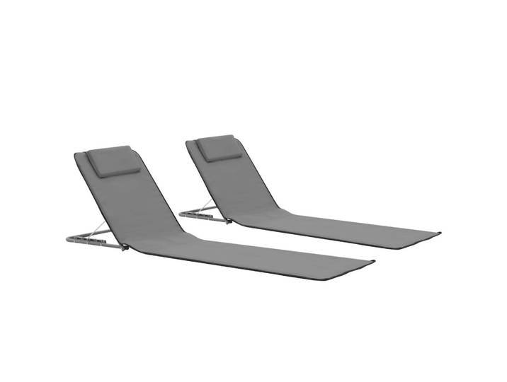 vidaXL Klappbare Strandmatte 2er Set Stahl Und Stoff Grau, 53x47x56 cm, Gartenmöbel, Gartenliegen