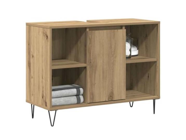 KTHLBRH Badmöbel Eiche Handwerk 80 x 33 x 60 cm Mehrschichtiges Holz, Türen mit Scharnieren, Beine aus Stahl, 2 Einlegeböden, einfache Reinigung