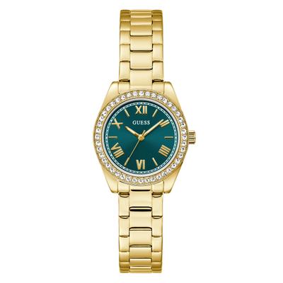 Quarzuhr GUESS "MINI LUNA", goldfarben, grün, grün, Armbanduhren, Damen, goldfarben, Quarzuhr, Armbanduhr, Damenuhr, Edelstahlarmband, analog