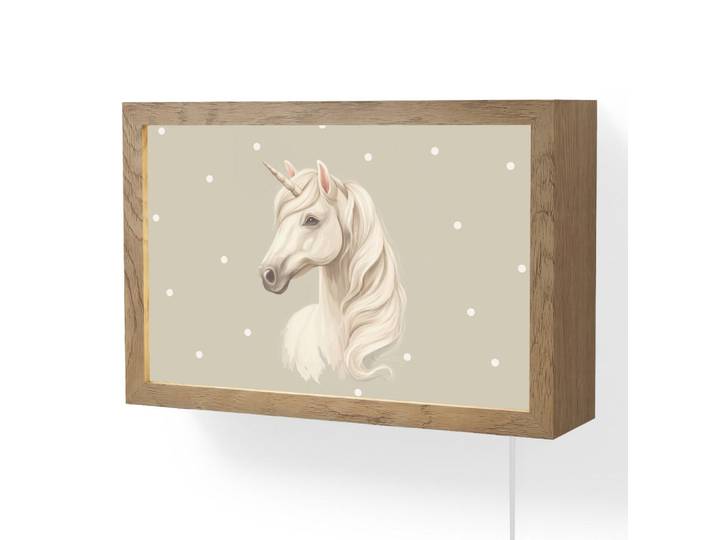 OnlyWow Wandleuchte - Einhorn - Weiß - Punkte - 30x20 cm, Taupe, Holzwerkstoff, Rechteckig, LED integriert, 30x20x8 cm, Lampen & Leuchten, Innenbeleuchtung, Wandlampe