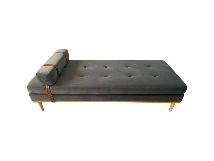 Liege Romina Grau, Natur, Braun Samt, Hevea, Kunstleder B 180 T 75 H 42 cm - Liege