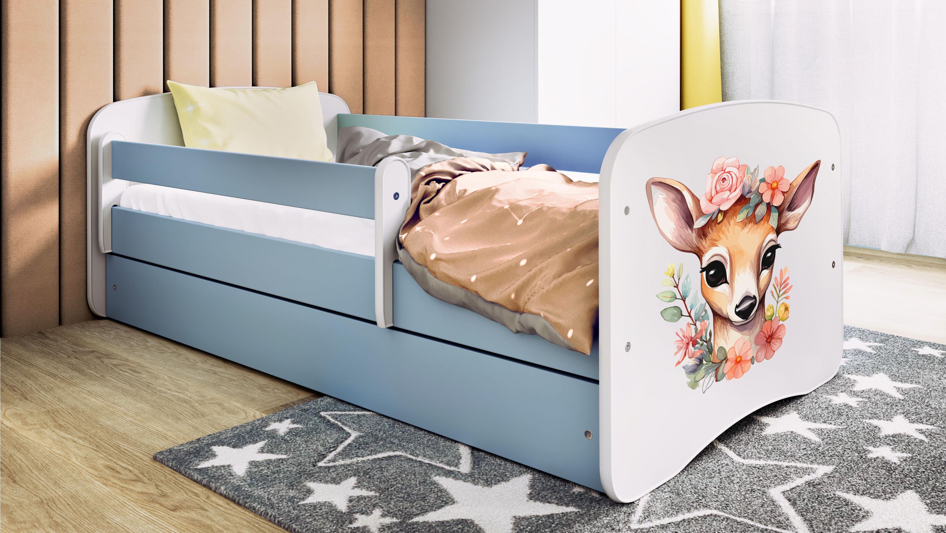 Kinderbett Jugendbett Bambi 70x140, 80x160, 80x180 cm - Komplettset mit Matratze, Schublade & Rausfallschutz