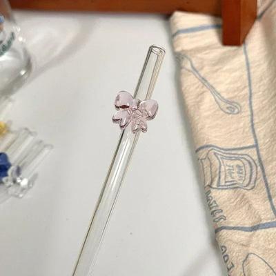 Uplifted Goods Cute Butterfly Heat Resistant Glass Straw Reusable Drinking Straw pink