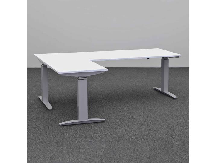 Ergonomischer Höhenverstellbarer Eck Schreibtisch Tradingzone Proline kurze Seite links 200x160 cm, Weissgrau/Silbergrau, Neu, Tisch - ideal fürs Homeoffice oder Büro