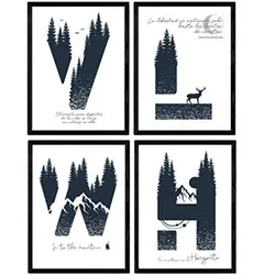 POSTER Set mit 4 Buchstaben NaturDesign Buchstaben H, V, L, W A4 Rahmenlos