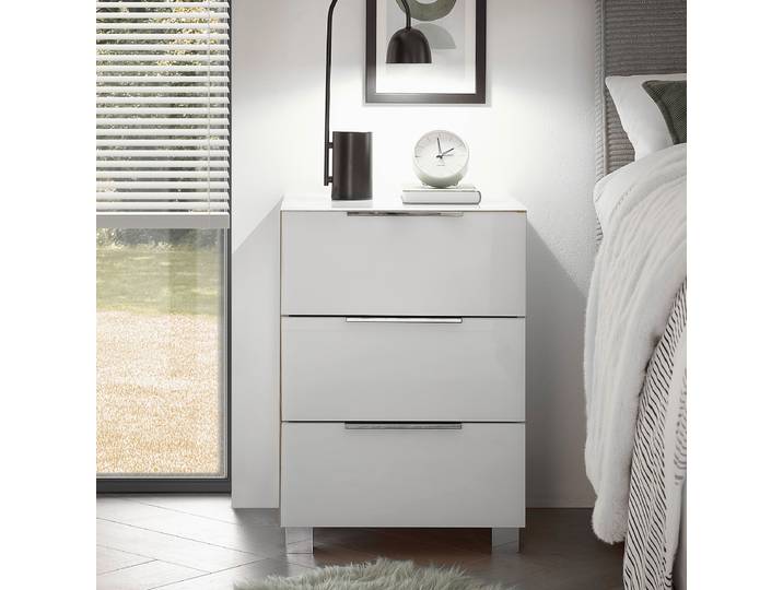 Table de chevet 64cm Blanc/Blanc/Imitation chêne